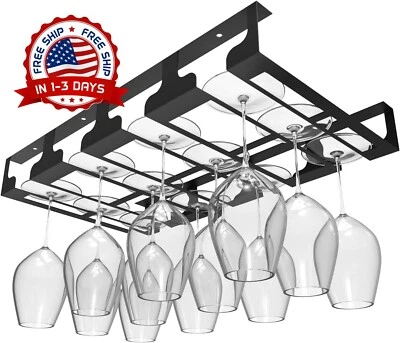 Organizador colgante de metal para copa de vino barra cocina 4 filas negro NUEVO - Image 1 of 4