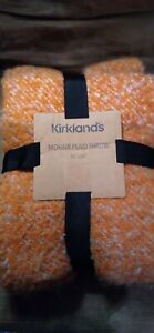 Kirkland's Mohair Orange and Gray, Plaid Throw Blanket w/fringe  50" x 60".  NWT