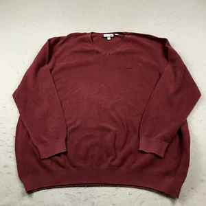 Lacoste Sweater Mens 4XL 9 Red Cotton V Neck Preppy Knit Pullover Jumper Spain - Picture 1 of 9