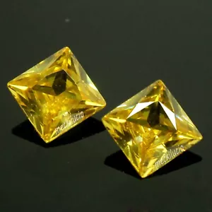 Natural Certified Ceylon Yellow Sapphire 4x4 MM Princess Pair Stunning Gemstone - Picture 1 of 5