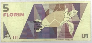 1990 Aruba 5 Florin Uncirculated Banknote w/Sea Turtle P6-Price Guide $47.50 - Picture 1 of 2