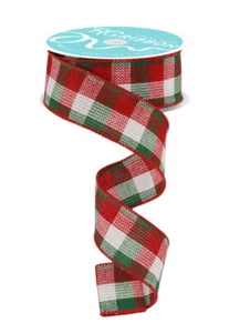 Woven Plaid Check Ribbon, 1.5" x 10 Yards (Red, Emerald, White) - RGA19245H - Picture 1 of 1