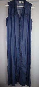 Chicos Blue Lyocell Sleeveless Medi Dress Denim Shirtdress Size 1 S/M Side Slit - Picture 1 of 14