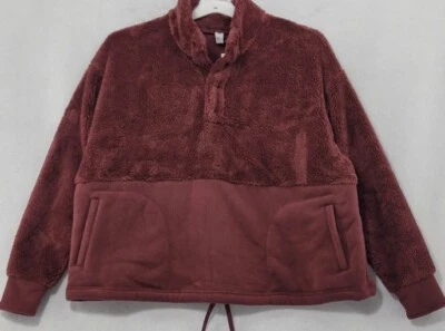 Women's Snap Front Cozy Sherpa Pullover Sweatshirt All in Motion Burgundy Small - Image 1 of 4