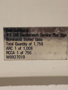 Dale Earnhardt #3 GM Goodwrench Service Plus Sign Illuminated Etched Glass - Picture 1 of 6