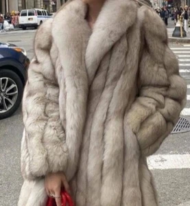 Women's Real Norwegian Blue FOX Fur long Mid Lenght Coat All sizes Pre Sale - Picture 1 of 10