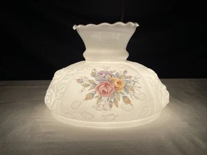 Vtg 10" Floral Glass Oil Lamp Shade Puffy Rose Ruffle Student Coleman Quick Lite - Picture 1 of 21