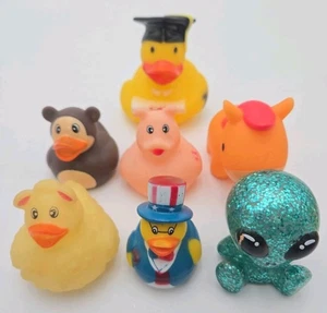 Lot of 7 Rubber Ducks – Novelty Animal Ducks Alien Glitter Uncle Sam Graduation - Picture 1 of 2