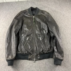 AllSaints Bayham Bomberjacke Herren Medium Schwarz Grau 100% Leder Biker Reißverschluss - Bild 1 von 12