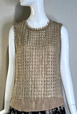OSCAR DE LA RENTA Artisanal Weave Sleeveless Top with Silk Camisole Size 8, M - Image 1 of 4