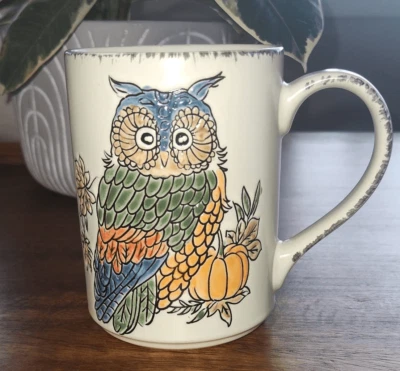 Owl with pumpkin coffee tea mug cup autumn festive theme 5" tall - Image 1 of 4