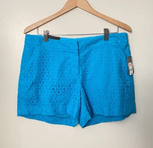 NUEVO CON ETIQUETAS PANTALONES CORTOS CROWN & IVY DAMAS TALLA 10 Turquesa Ojales Algodón - Imagen 1 de 4