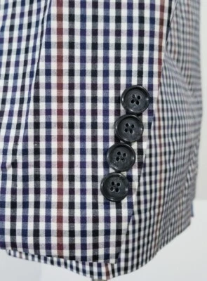 New 48R Blue Purple Maroon White Gingham Check Cotton Sport Coat Blazer Jacket - Image 1 of 4