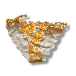 Marysia Swim Mott Scalloped Tie Side Bikini Bottom Yellow White Floral NWOT - Picture 1 of 4