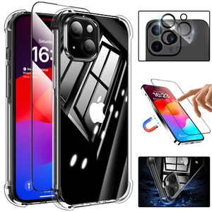 For iPhone 15 Plus/Pro Max Clear Case Shockproof TPU Rugged Cover/Tempered Glass - Picture 1 of 15