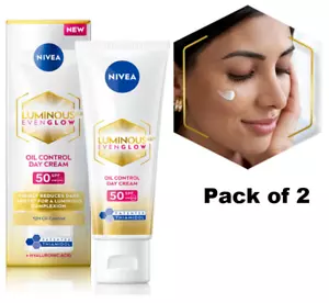 NIVEA Luminous Even Glow, Oil Control Day Cream SPF 50 - (40 ml) Pack of 2 - Picture 1 of 9