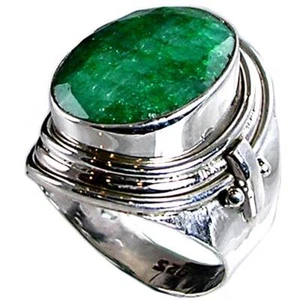 GENUINE GREEN EMERALD_HAND TOOLED RING_SZ-8__925 STERLING SILVER-NF - Picture 1 of 9