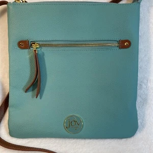 Joy Mangano Pebbled 100% Leather Turquoise/Brown Square Crossbody Bag Purse - Picture 1 of 16