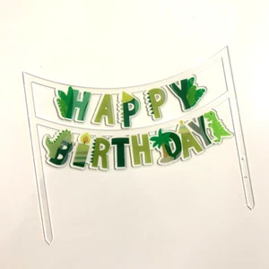 Acrylic Cake Topper Happy Birthday Dinosaur Kids Green Jungle Party Decoration   - Picture 1 of 2