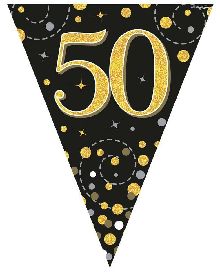 50 Cumpleaños Oro Negro Bunting Bandera Bandera Bandera Edad 50 Fiesta Decoración Foto 1 de 1