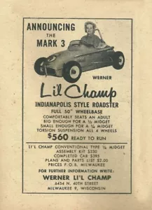 1959 Werner Li'l Champ 1/4 & 1/2 Midget Ad - Bild 1 von 1