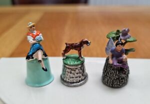 3 PEWTER THIMBLES - BOXER DOG, LOVELY LADIES OF THE WORLD & FLOWER FAIRY "APRIL"