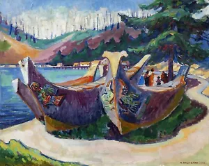 First Nations Krieg Kanus in Alarm Bay Gemälde von Emily Carr Kunst Reproduktion - Bild 1 von 3