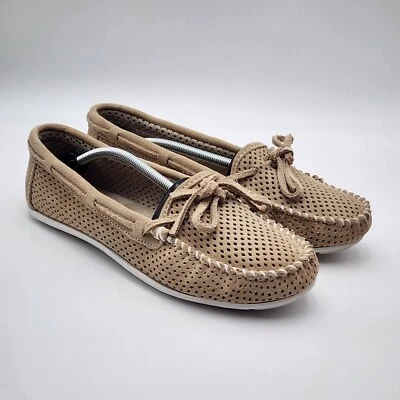 Minnetonka Lisa Perforated Slip On Moccasins Tan Beige Leather Women’s Size 11 - Image 1 of 4