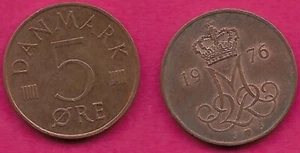 DANIMARCA 5 ORE 1976 S-B MARGRETHE II, MONOGRAMMA MIIR CORONATO DIVIDE DATA, M - Foto 1 di 1