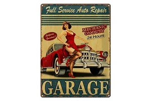 Blechschild Pinup 30x40 cm Garage Full Service Auto Repair Deko Schild tin sign - Picture 1 of 5