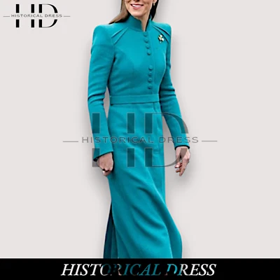 Kate Middleton Blue Wool Trench Coat | Elegant Princess Style Long Coat - Image 1 of 4