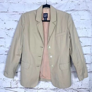 GAP Women's Size M Neutral Beige Tan 100% Cotton Lined Button Down Blazer Jacket - Picture 1 of 8