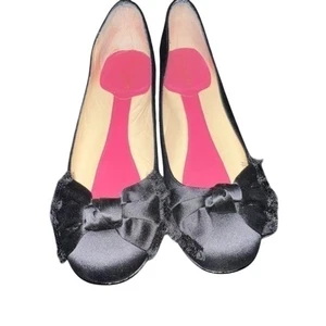 UEC KATE SPADE PEGGY BLACK SATIN BALLET FLATS WITH BOW SZ 7.5 - Picture 1 of 7