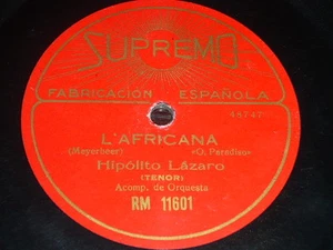 OPERA 78 rpm RECORD Supremo TENOR HIPOLITO LAZARO Africana RARE LABEL Aida SPAIN - Picture 1 of 1
