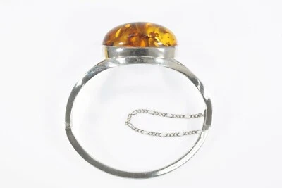 Bracciale Vintage In Argento Sterling Con Incastonatura A Bezel In Ambra 20.6g - Immagine 1 di 3