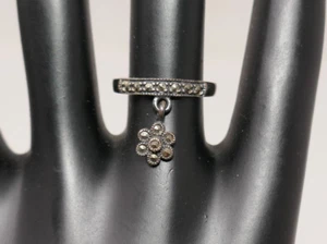TH Sterling Silver 925 Marcasite Dangling Flower Adjustable Ring Size 6 - Picture 1 of 8