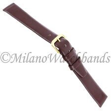 16mm T&C Brown Unstitched Smooth Genuine Calfskin Leather Watch Band LONG MC01