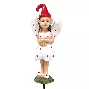 Standing Mushroom Fairy Polka Dot Curled Top Hat Figurine  Fiddlehead Gardens - Picture 1 of 8
