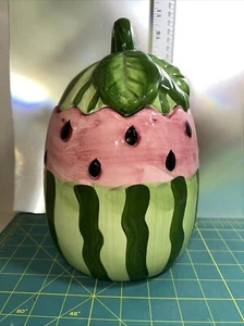 Watermelon Country Design 10" Fruit Container Cookie Snack Jar( HAS A CREAK) - Picture 1 of 11