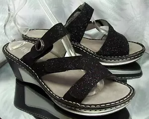ALEGRIA LOTI GLITTERATI BLACK LEATHER DRESS SANDALS SHOES WOMENS SZ 8 8.5 EU 38 - Picture 1 of 10