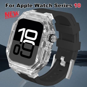 For Apple Watch Series 10 42mm 46mm Transparent Clear Case + Silicone Band Strap - Foto 1 di 21