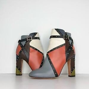 Valentino Garavani Studded Paneled Colorblock Ankle Boots Women’s 37 Shoes