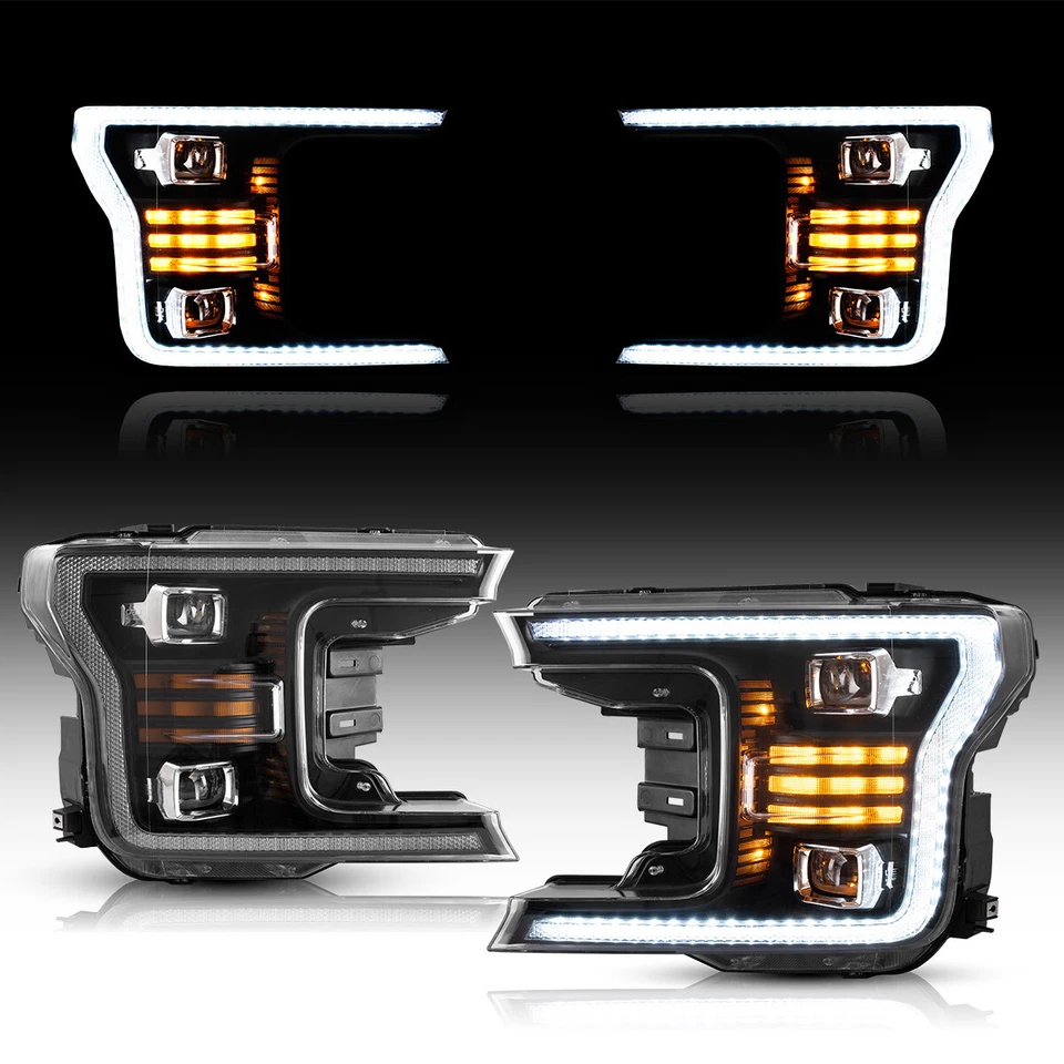 For 2018-2020 Ford F150 LED Bar DRL Projector Headlight Front Lamps F-150 LH &RH - Image 1 of 4
