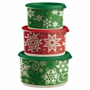 New TUPPERWARE Snow Place Like Home One Touch Stacking Canister Canisters Set - Picture 1 of 3
