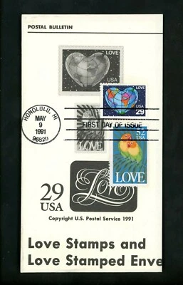 Ranto Cachet US Combo FDC #2536, 2537 Love Stamps heart parrots 1991 - Image 1 of 2