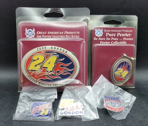 VTG Jeff Gordon Winston Cup Champ #24 belt buckle Rare money clip Lapel pins Cover
