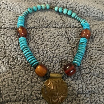 Boho Turquoise Copper Statement Choker 17in - Image 1 of 4