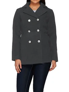JOAN RIVERS Size XL Classic Double Breasted Peacoat CHARCOAL - Picture 1 of 4