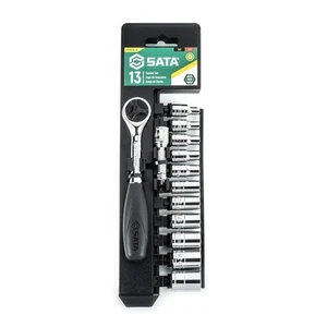 SATA 13-Piece 1/4 Inch Drive 6-Point SAE Socket Set with 60 Tooth Round Head Ra - Picture 1 of 2