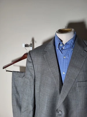 Traje Hart Marx 48R 2 piezas Azul Gris Negro Glen Check Chaqueta Blazer Abrigo Pantalones 42 Foto 1 de 4